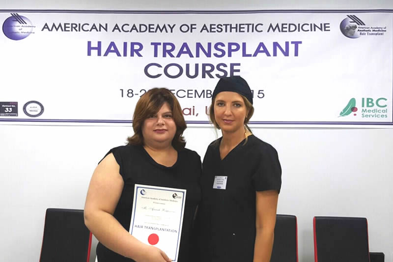 Dr. Salome Vadachkoria with trainee doctor at The American Academy of Aesthetic Medicine